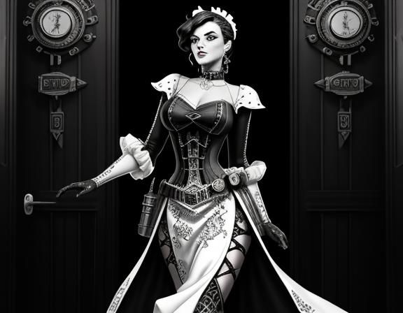 Steampunk Woman in Lichtenstein Style Doorway