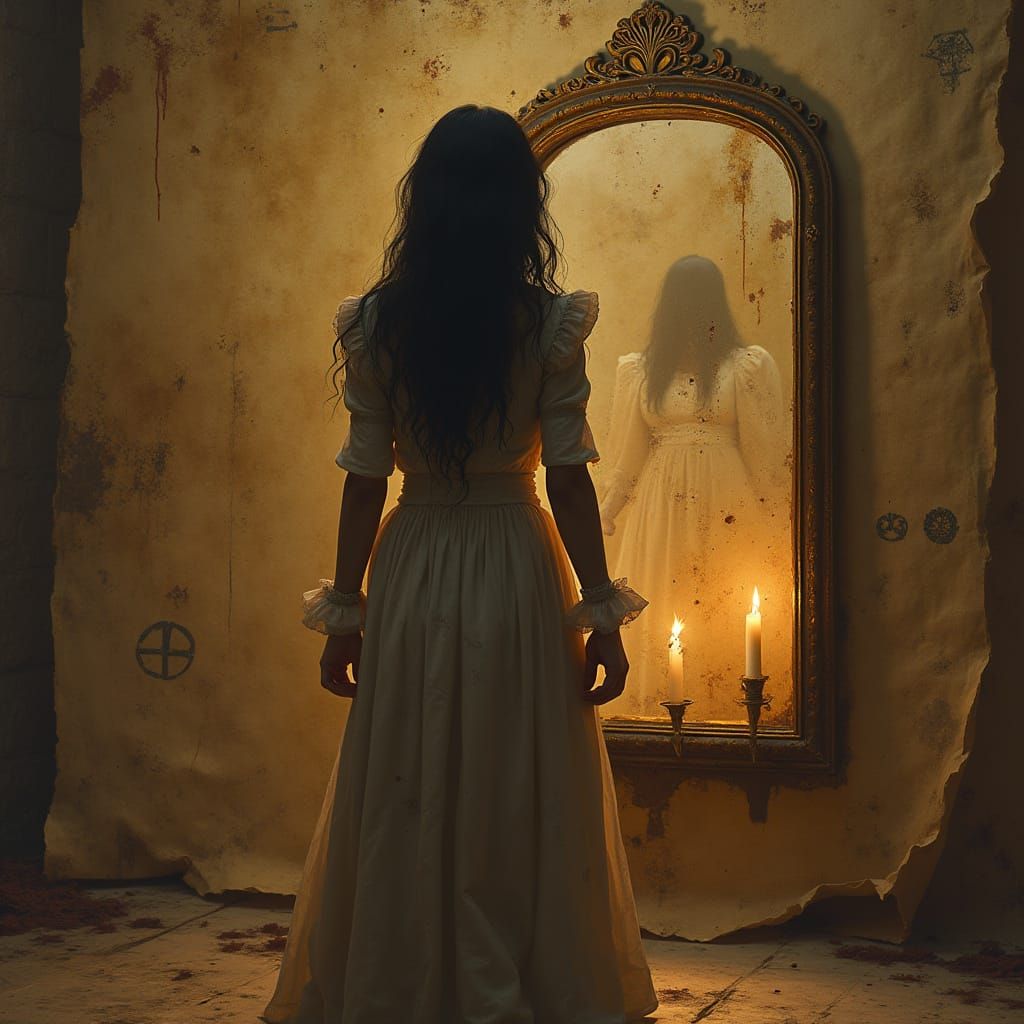 Eerie Victorian Girl in Ancient Egyptian Horror Scene