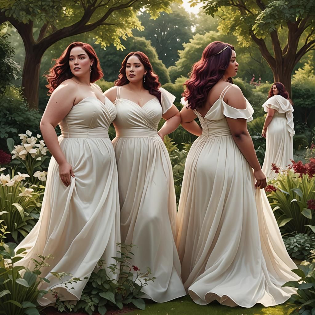 Renaissance Style Women in Ivory Gowns