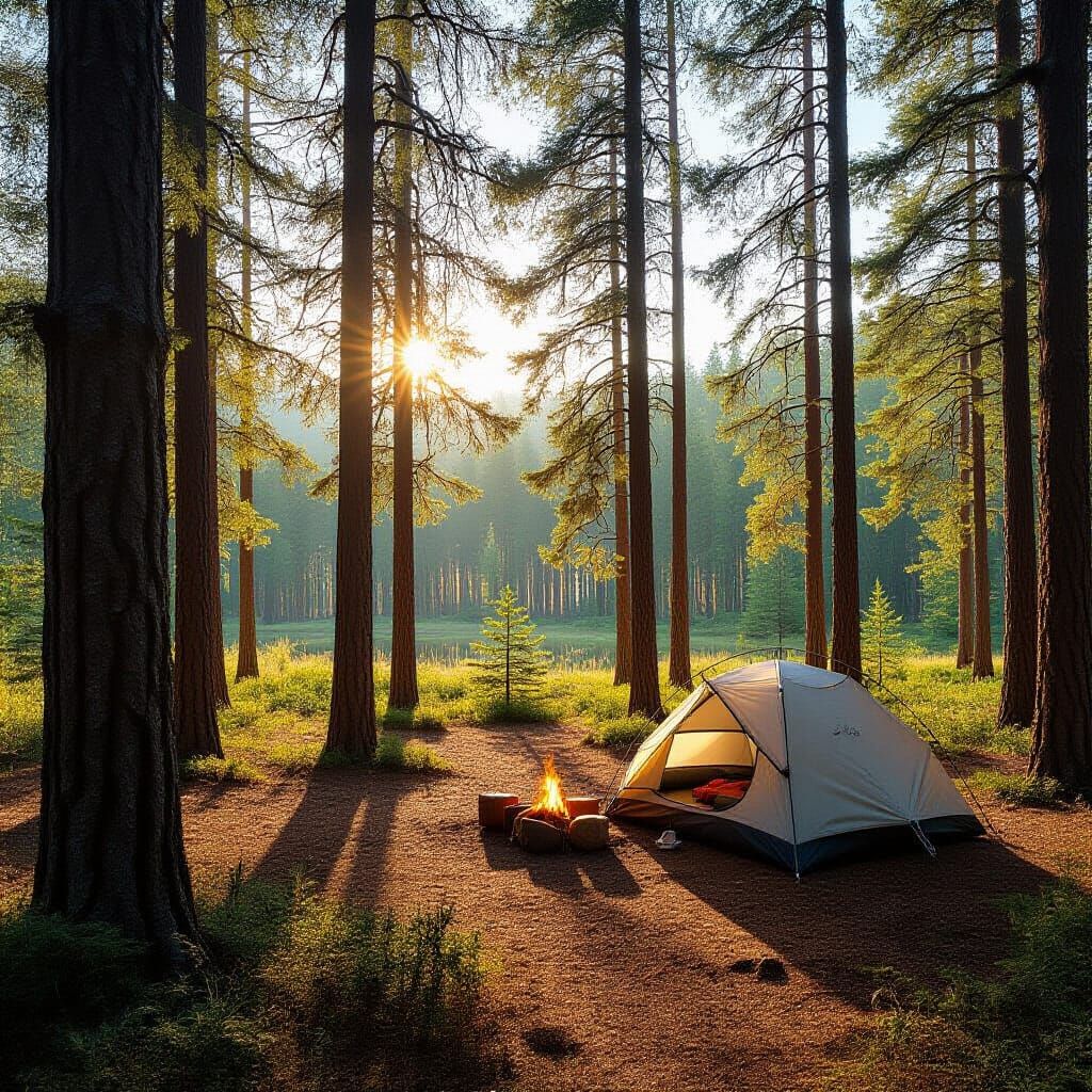 Peaceful Pine Forest Camping Scene
