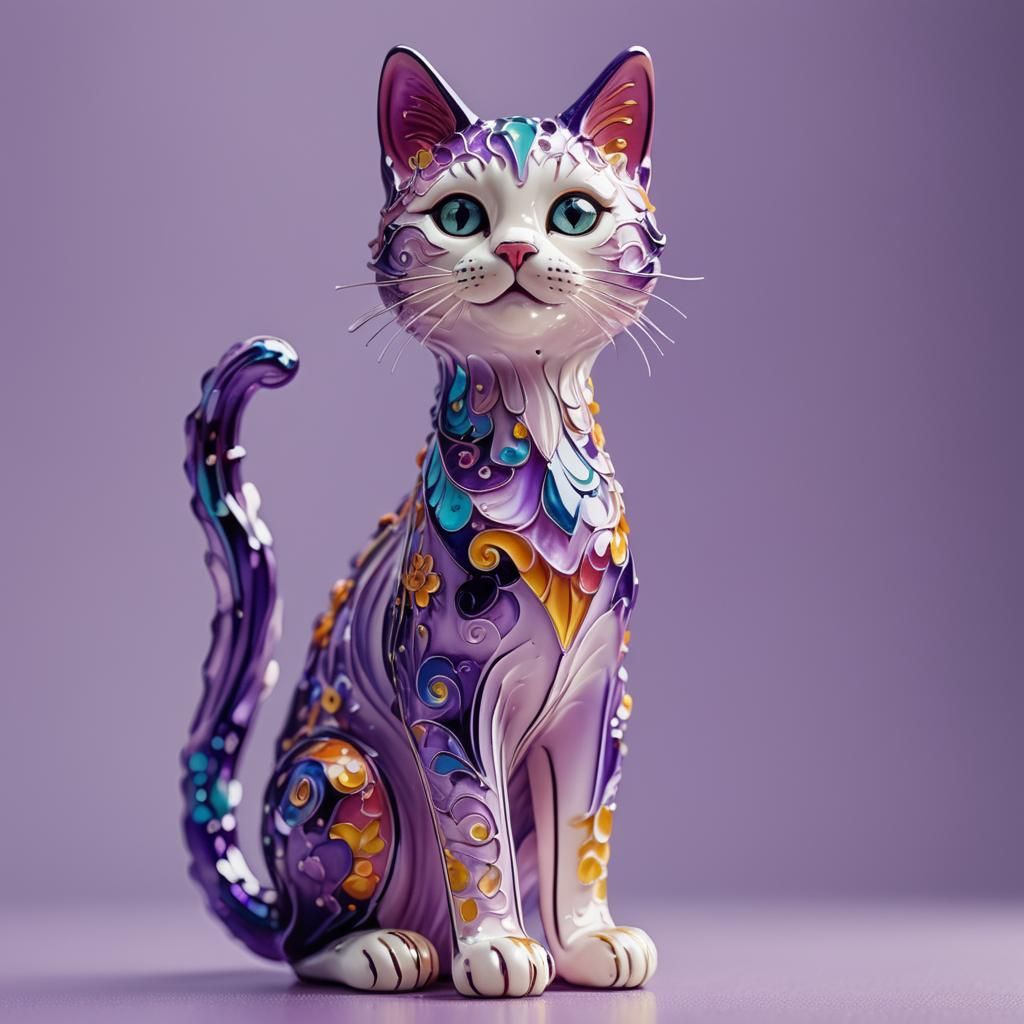 Enameled Glass Figurine of a Whimsical Cat