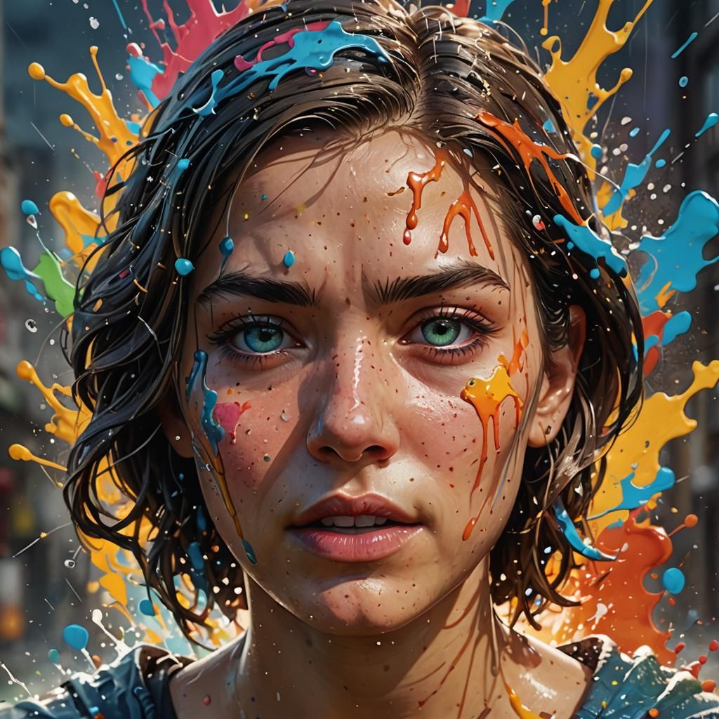 Hyperrealistic Colorful Face in Dramatic Lighting