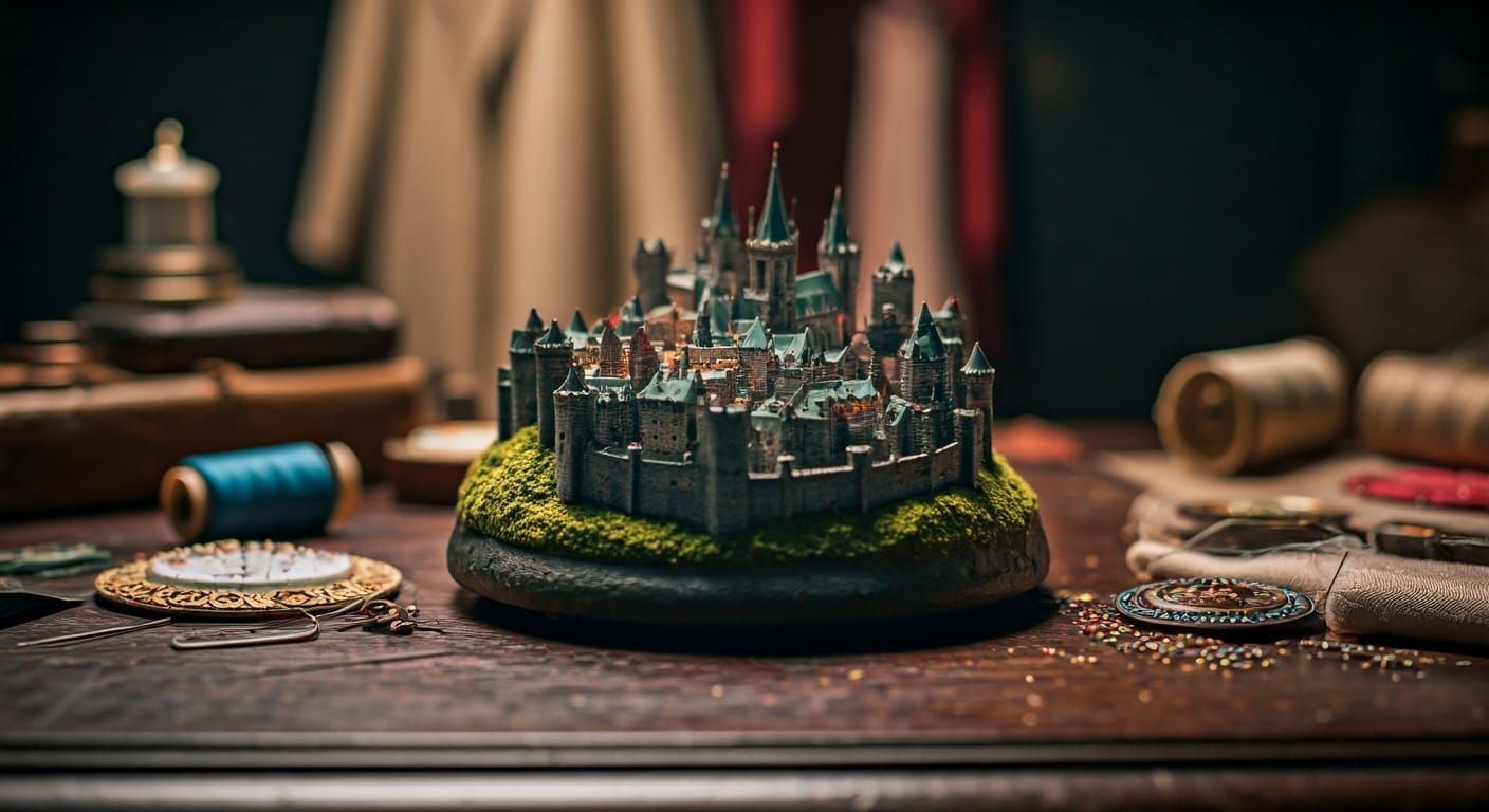 Miniature Medieval City on a Pinhead, Hyper-Realistic Style