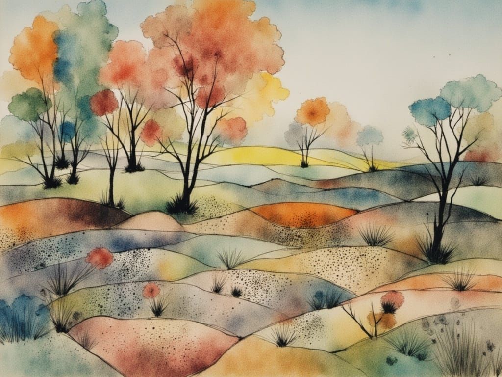 Vibrant Gingham Landscape Artwork