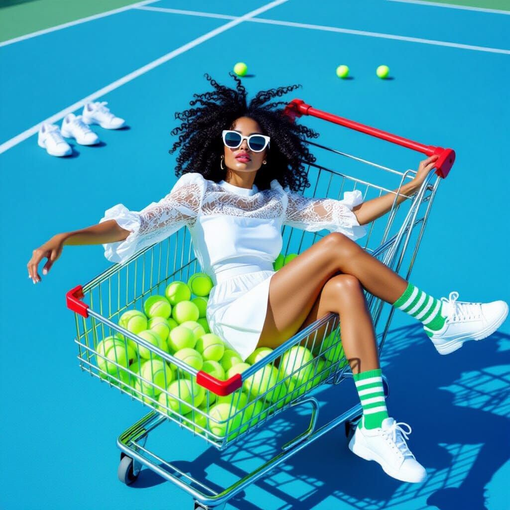 Sporty Woman Posing on Tennis Court