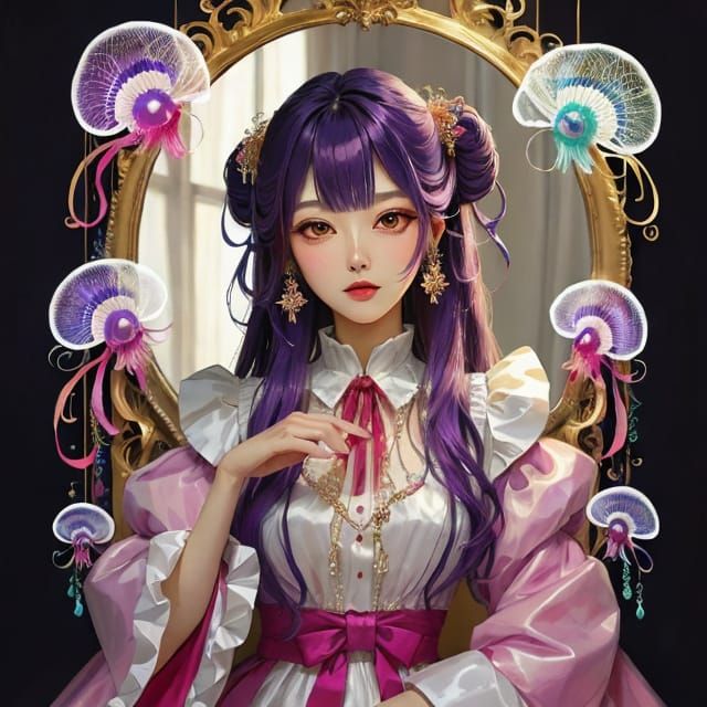 Lorelei Observes Herself: A Digital Anime Illustration