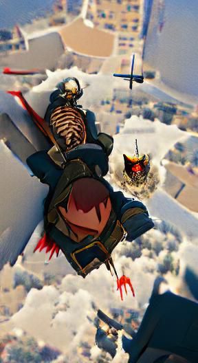 Stylized Skull Descending from Above