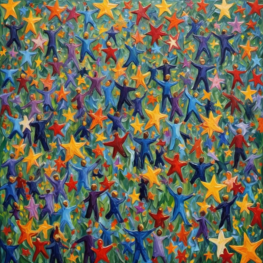 Interconnected Narratives: An Expressionist Oil Painting