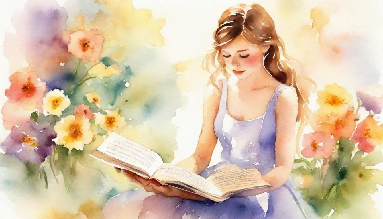 Whimsical Watercolor Portrait of Girl Reading