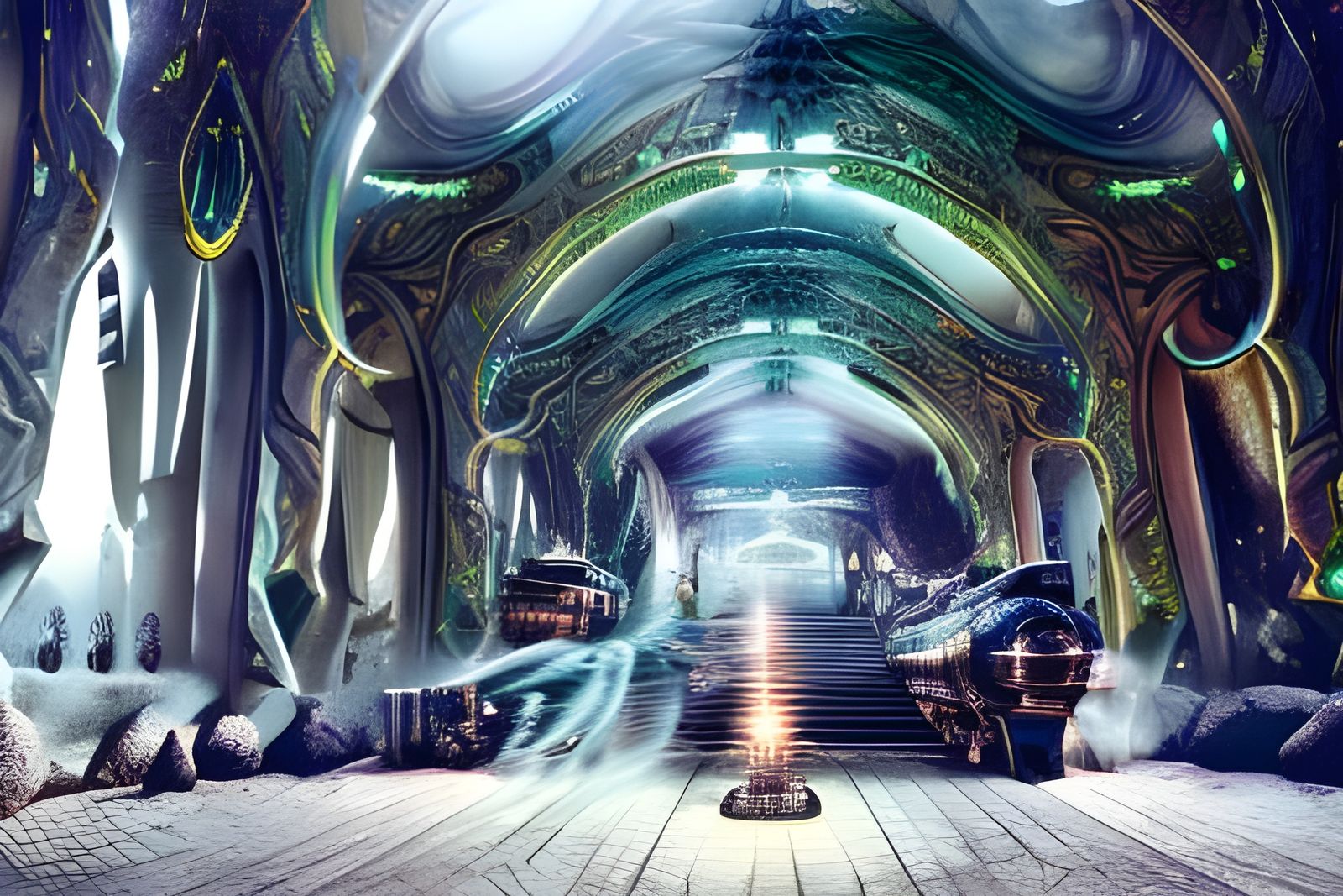 Ethereal Elf Locomotive at Futuristic Train Station