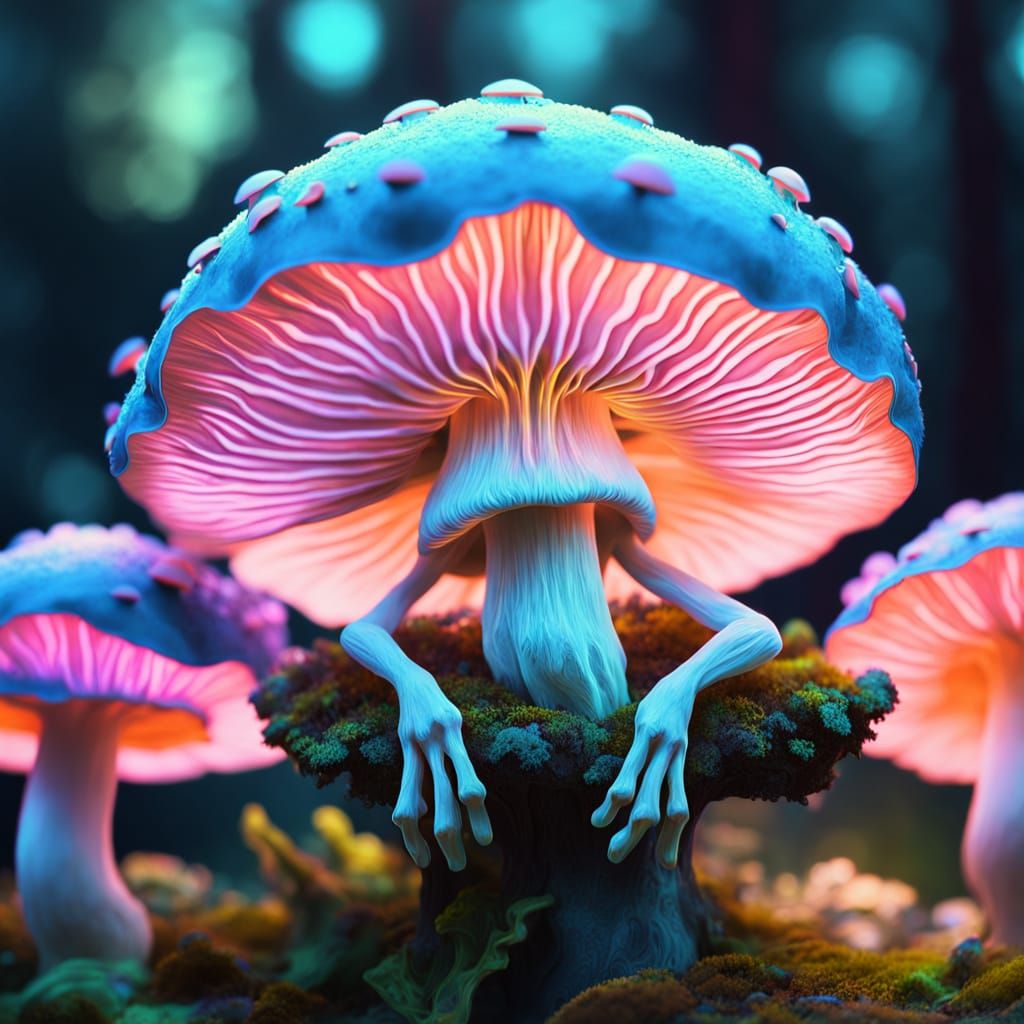 Psychedelic Mushroom King of Neon Realms
