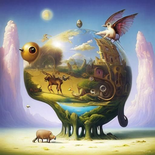 Dreamlike Utopia in Surrealist Oil Painting Style