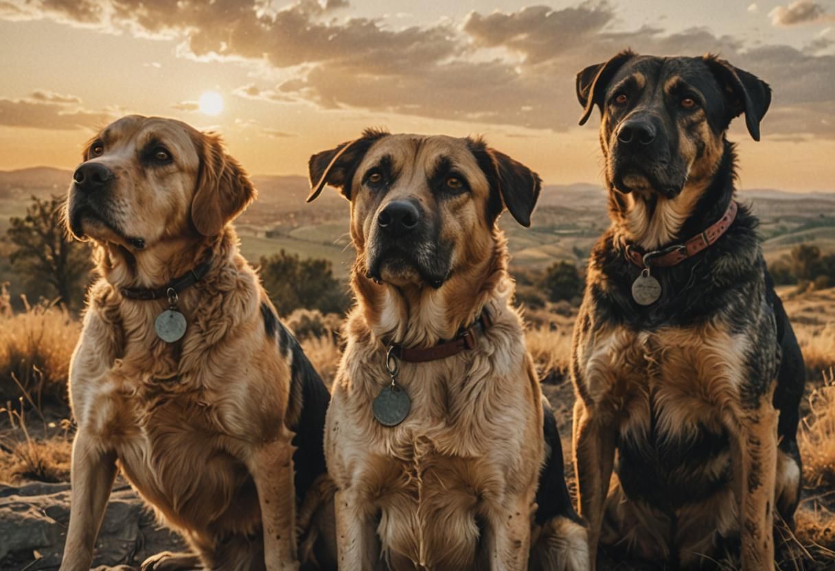 Mystical Dogs at Dusk in Cinematic Lighting