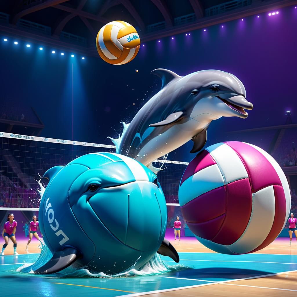 Cute dolphin playing volleyball