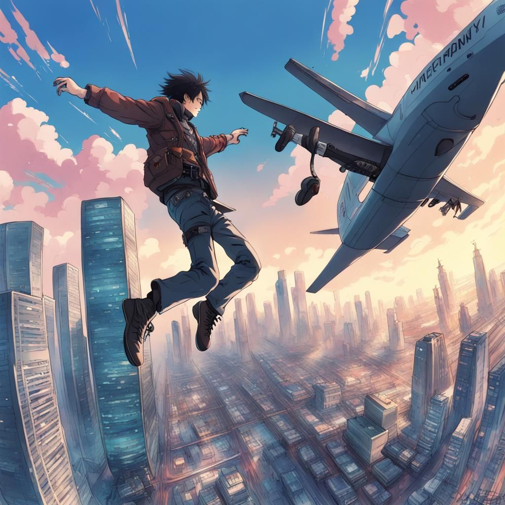 Cyberpunk Skydiver in Anime Style