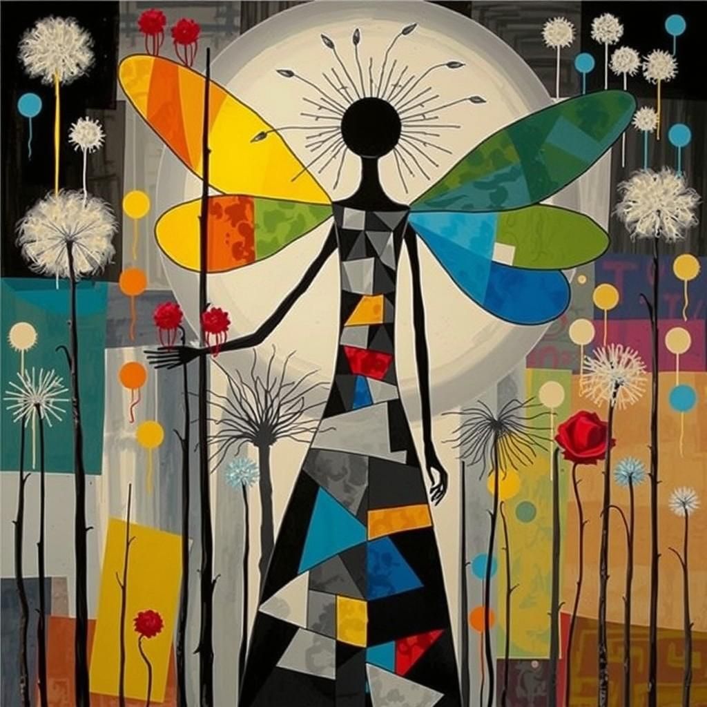 Gothic Geometric Fairy in Black and White Photogram Style