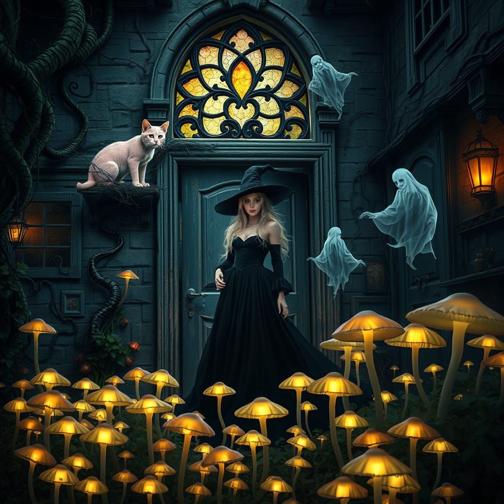 Mystical Witch in an Enchanted Mansion Scene