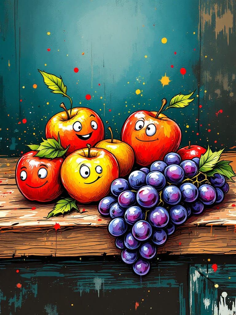 Expressive Fruit Still Life in Splash Art Style