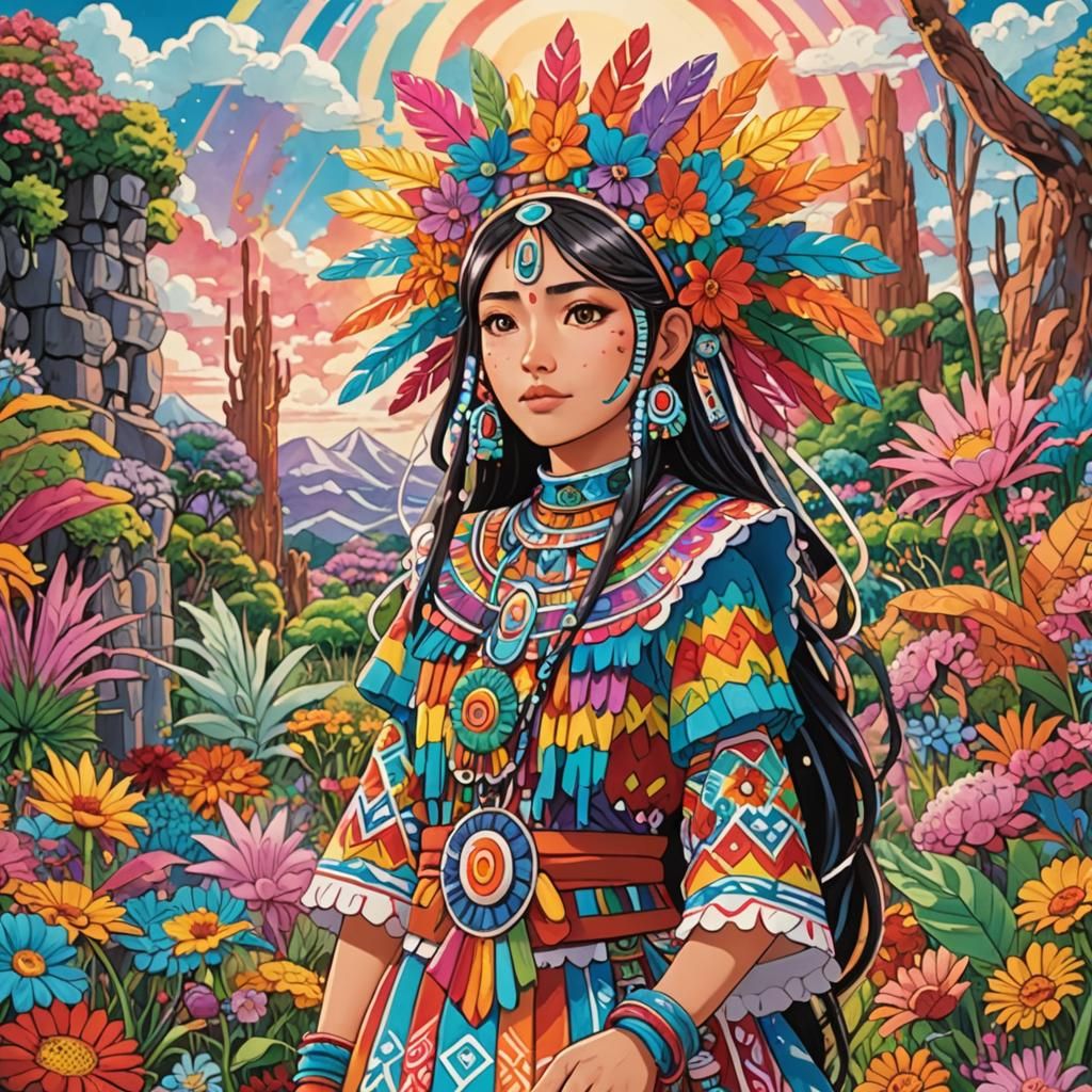 Xochitl in Surreal Anime Landscape Inspired by Nahuatl Art