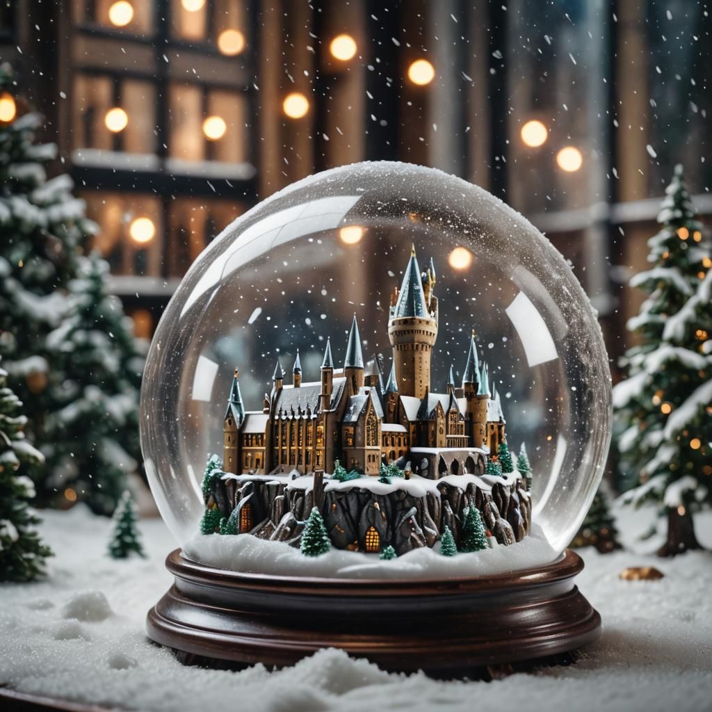 Snowy Hogwarts Inside a Detailed Snow Globe