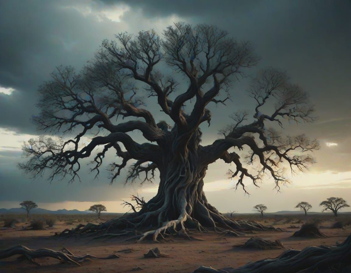 Twisted Ancient Tree in Barren Wasteland
