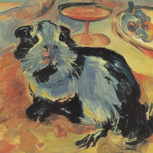 Surreal Guinea Pig Rock Star: Kokoschka and Dali Style
