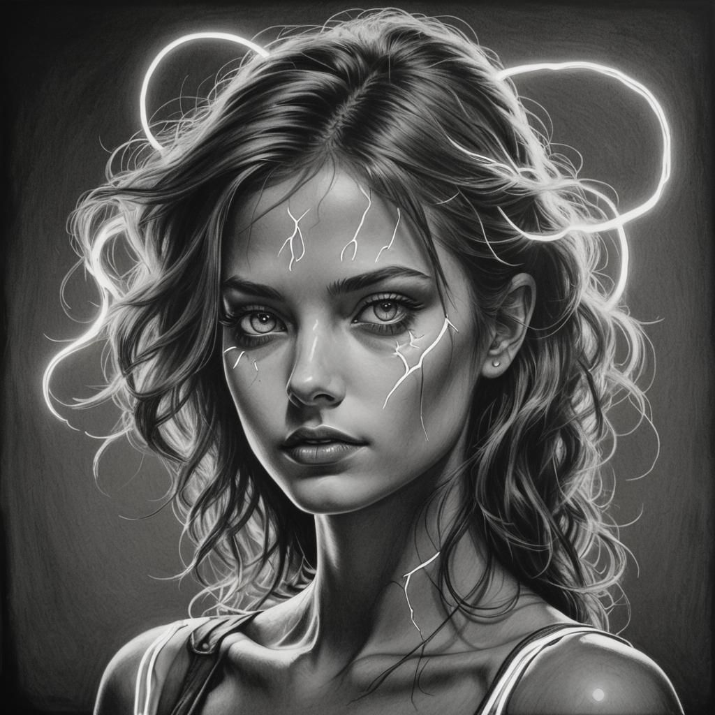 Electroluminescent Charcoal Drawing in Realistic Style