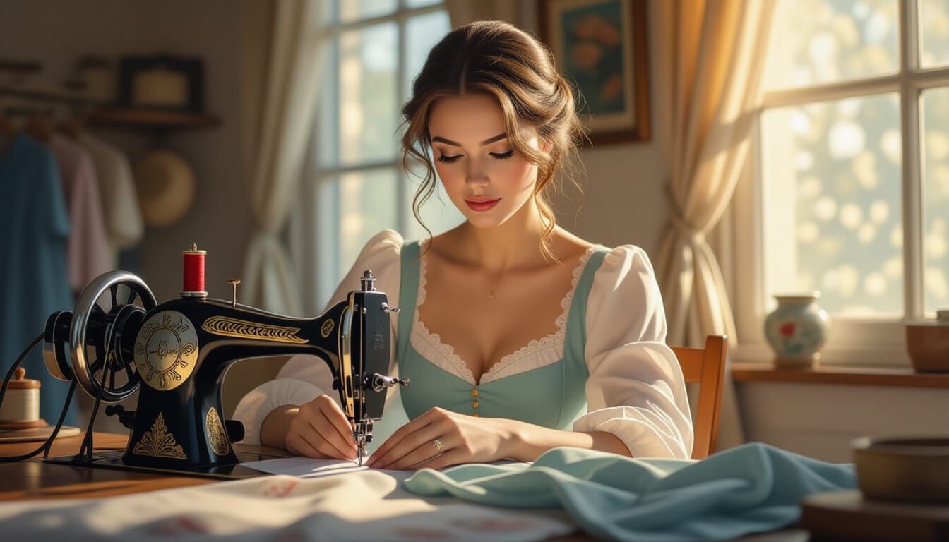 Elegant Seamstress in a Digital Matte Painting