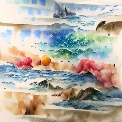 Peaceful Watercolor Painting of Ocean Scene