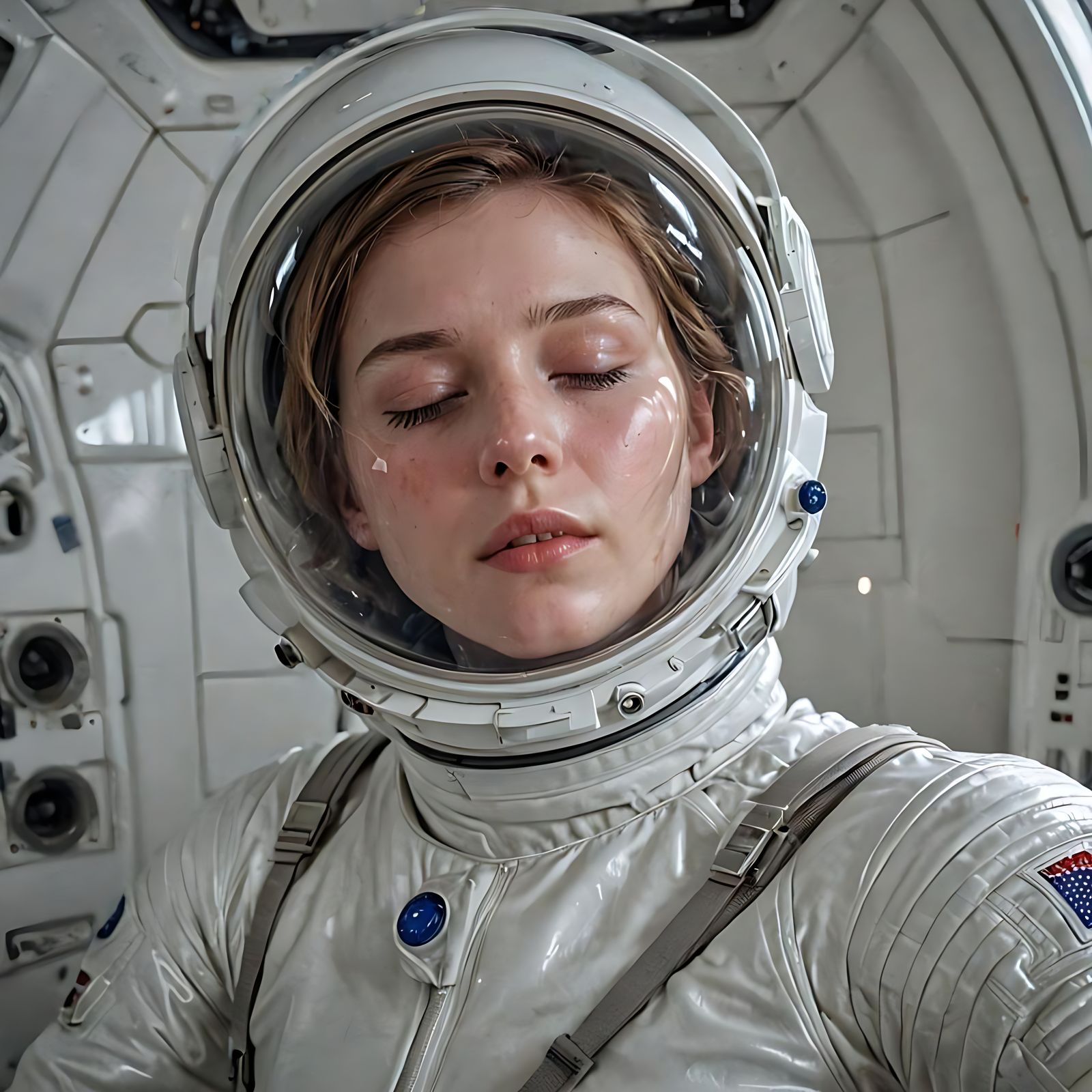 Morfydd Clark Unconscious in Spacesuit, 8K Render