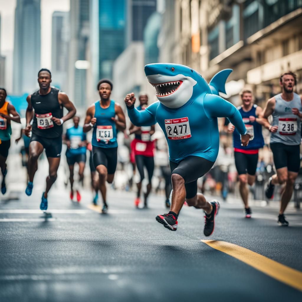 Sharks Run Marathon Through City: Professional Photo