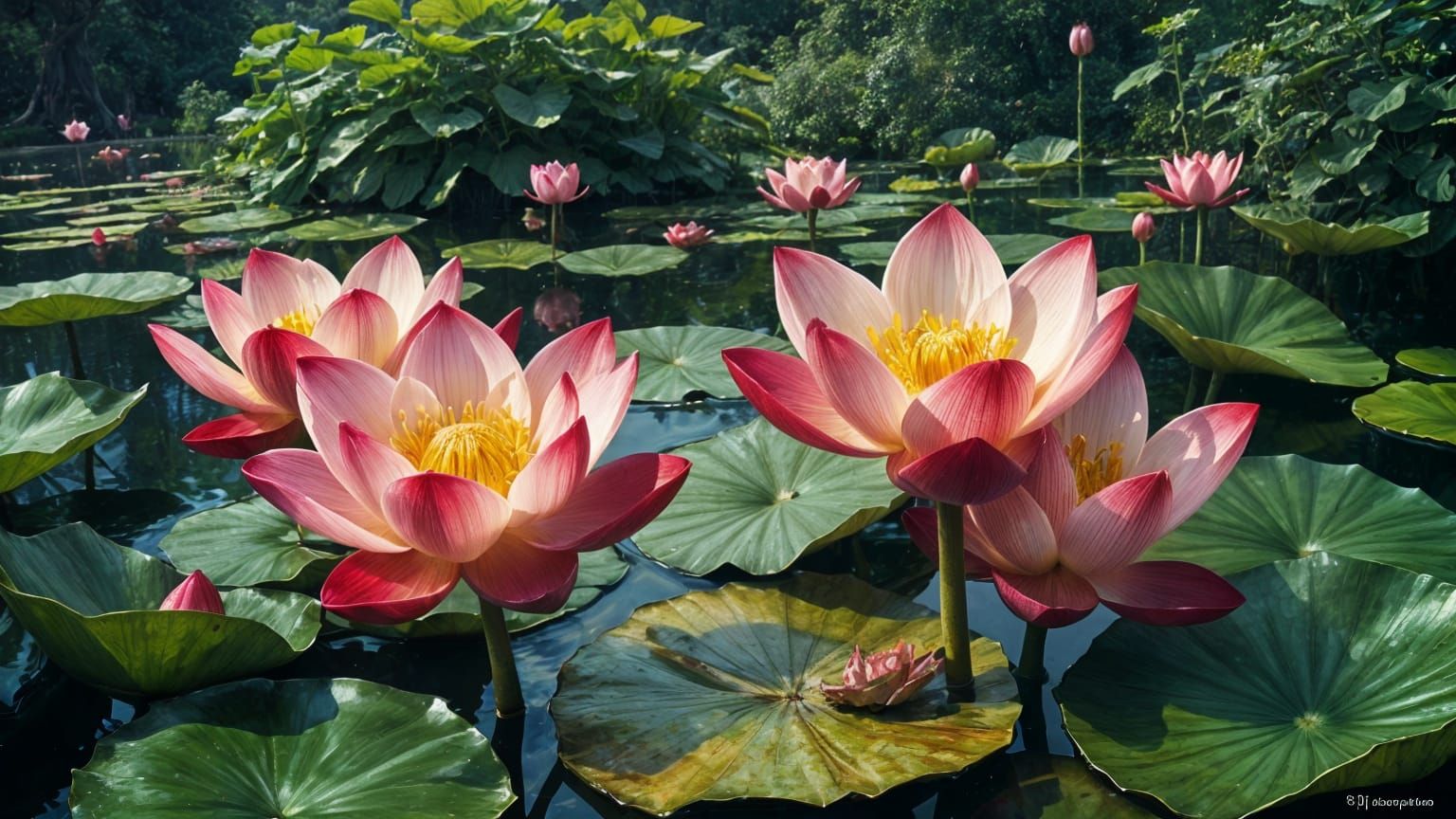 Surreal Lotus Pond in Triadic Colors
