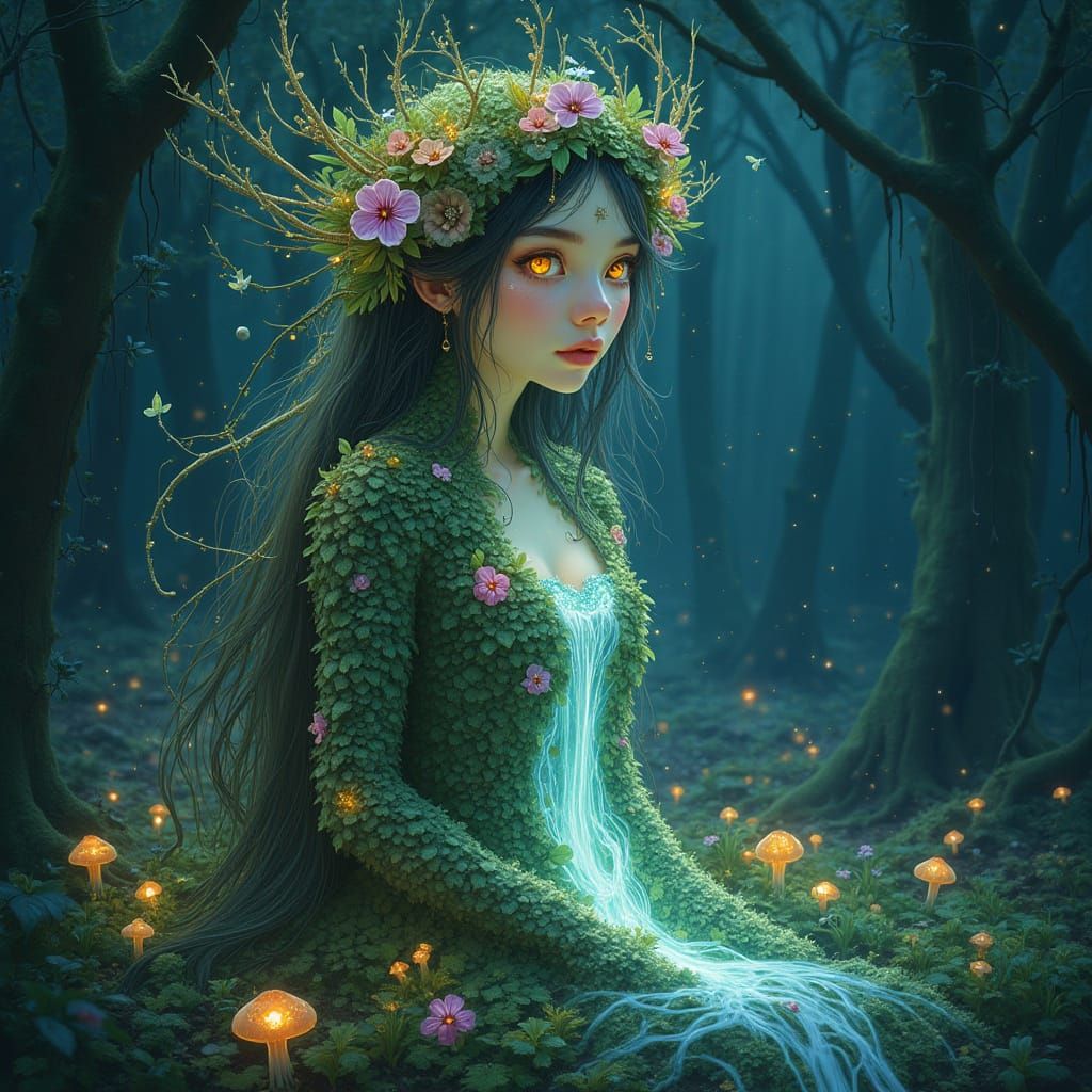 Ethereal Forest Spirit in Art Nouveau Style