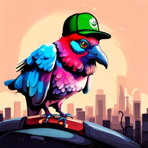 Pigeon Postvan Delivery in Graffiti Street Art Style