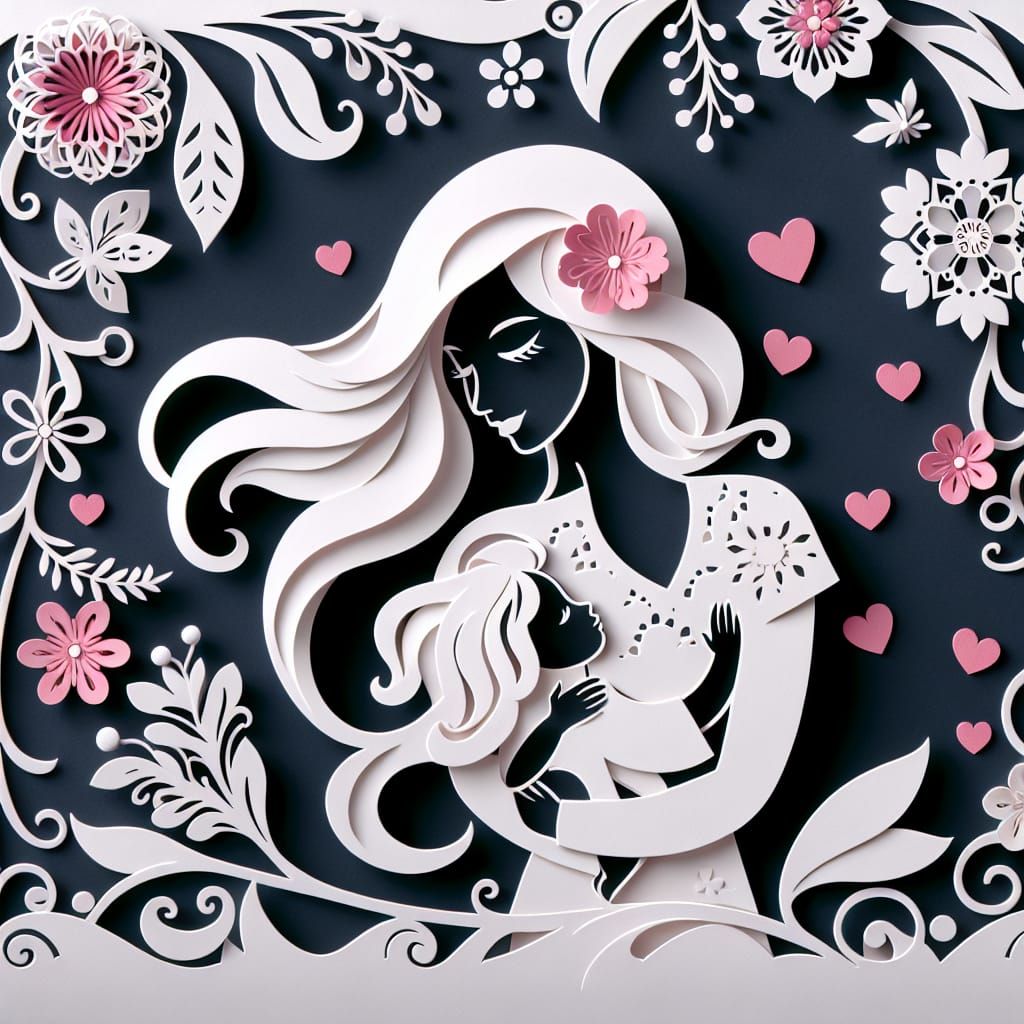 South Asian Mother Holds Child in Arms, Framed by Floral Orn...