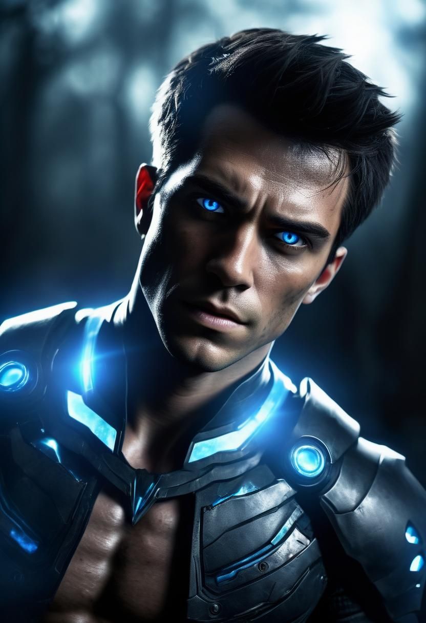 Heroic Dark Fantasy Protagonist with Glowing Eyes