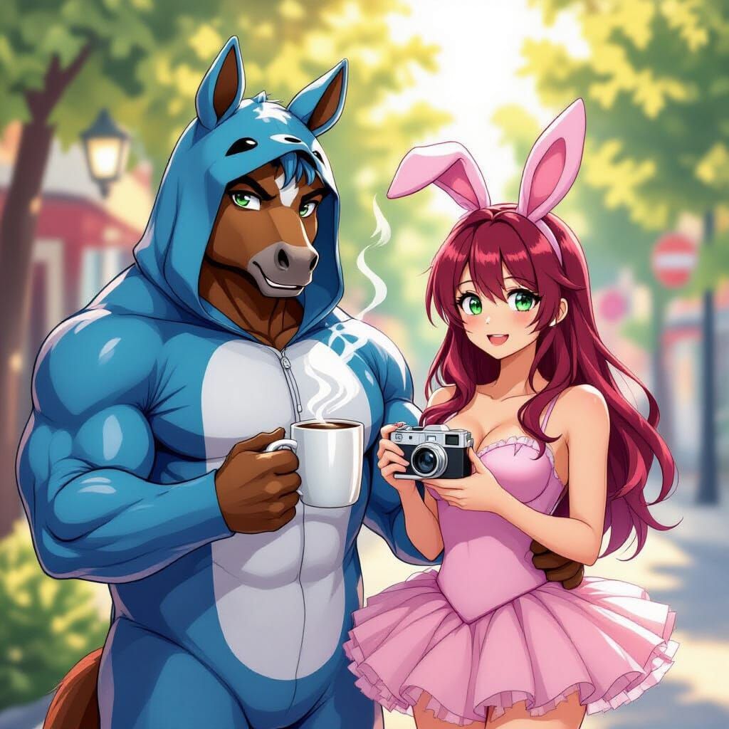 Mythical Man with Horse Head in Bunny Kigurumi