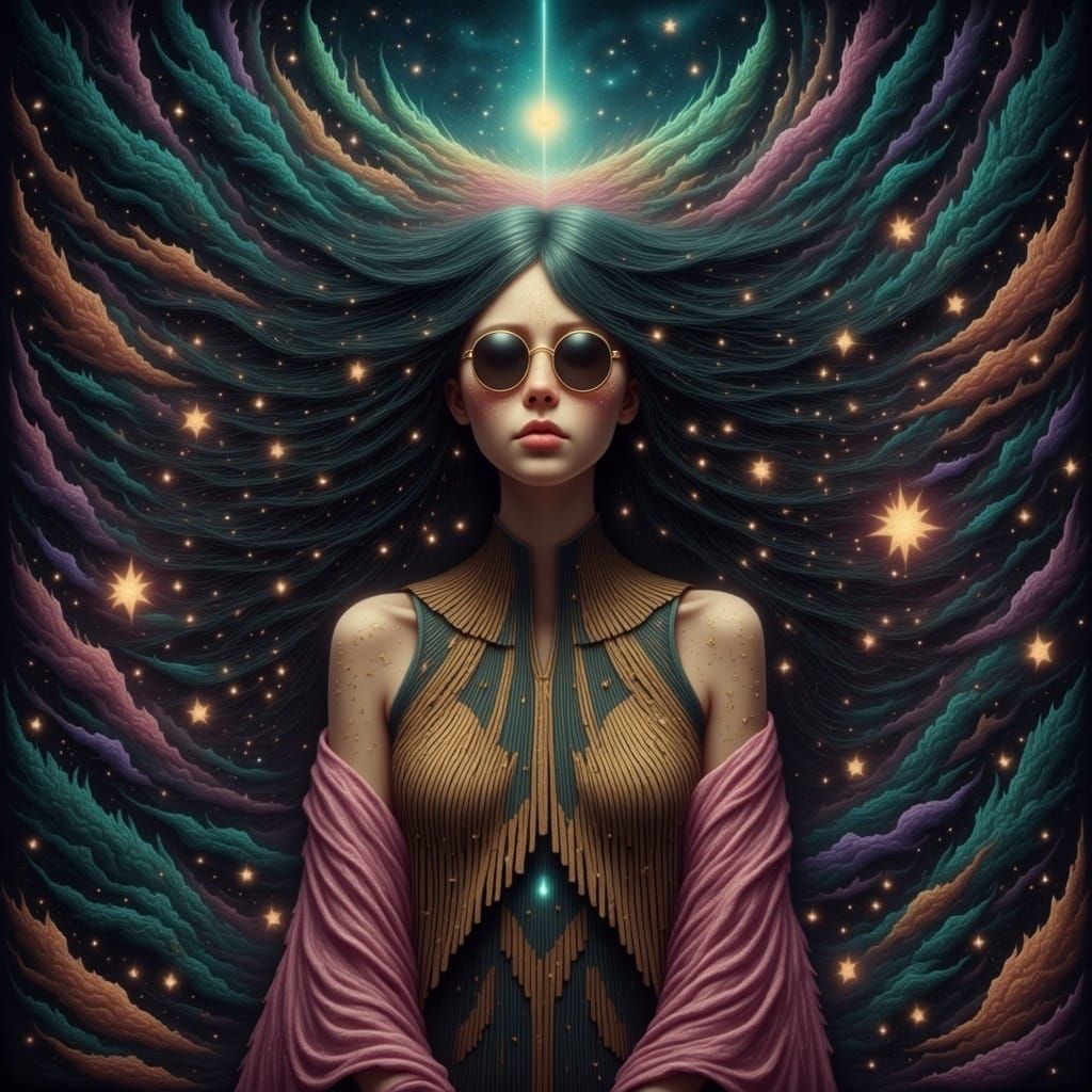 Celestial Being with Flowing Hair in Space