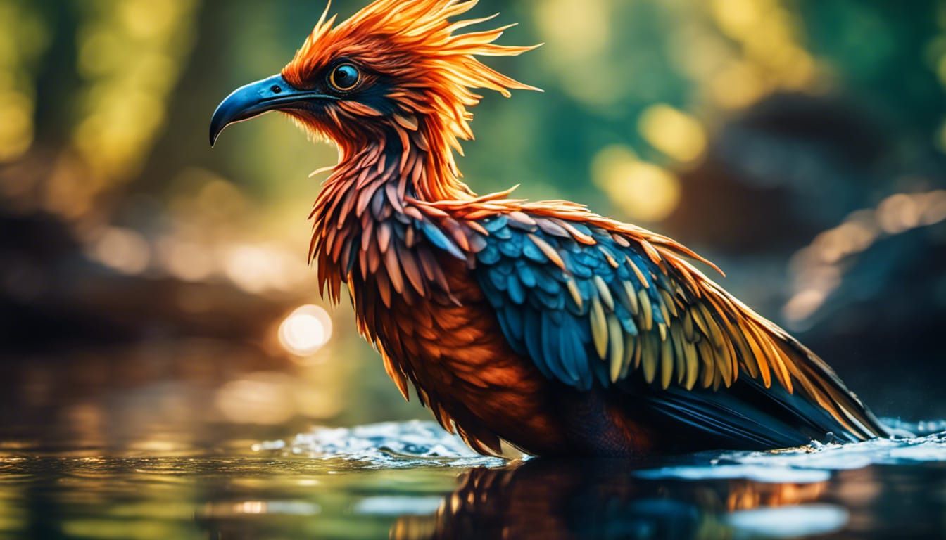 Underwater Phoenix Bird in Hyperrealistic Style