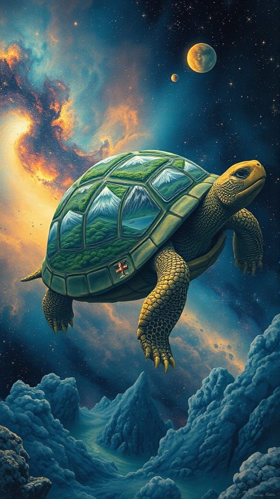 Cosmic Tortoise: A Surreal Landscape in Space