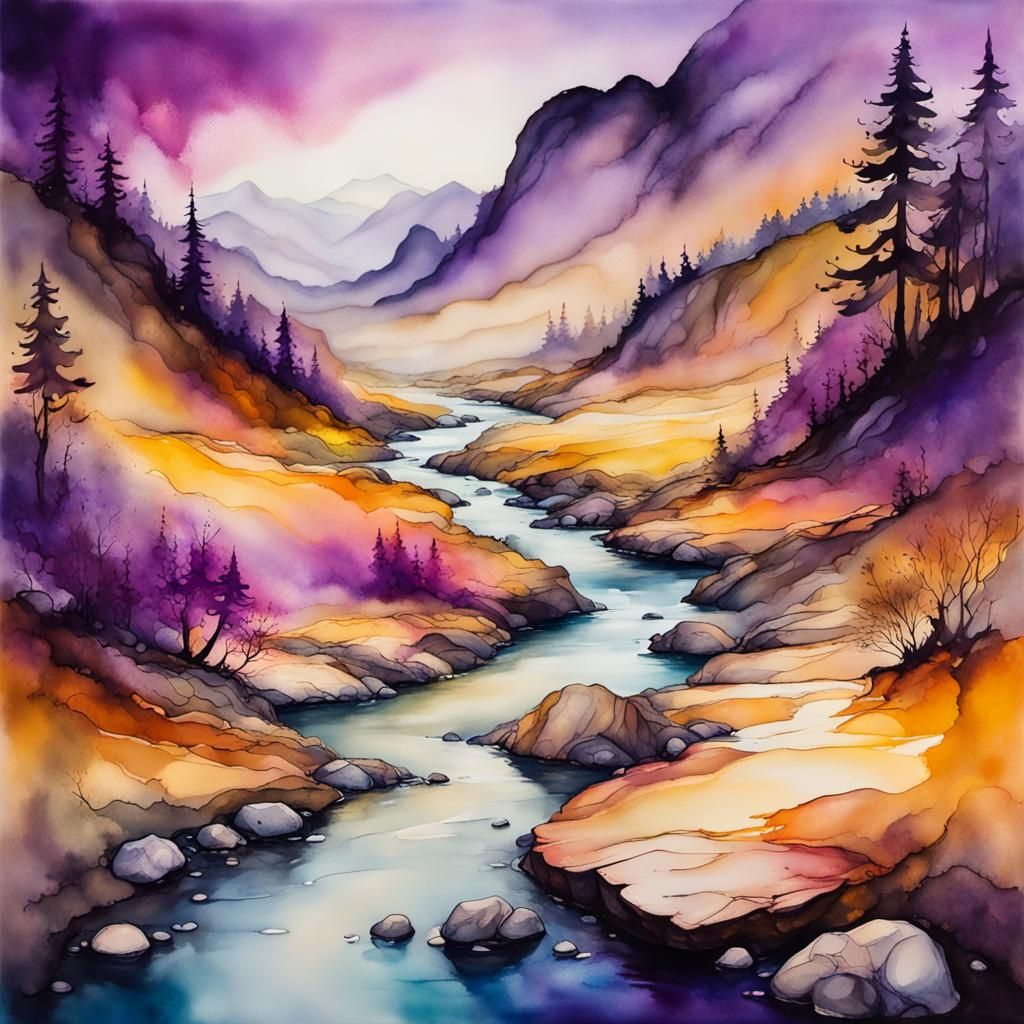 Vivid Wooded Valley with Golden Light