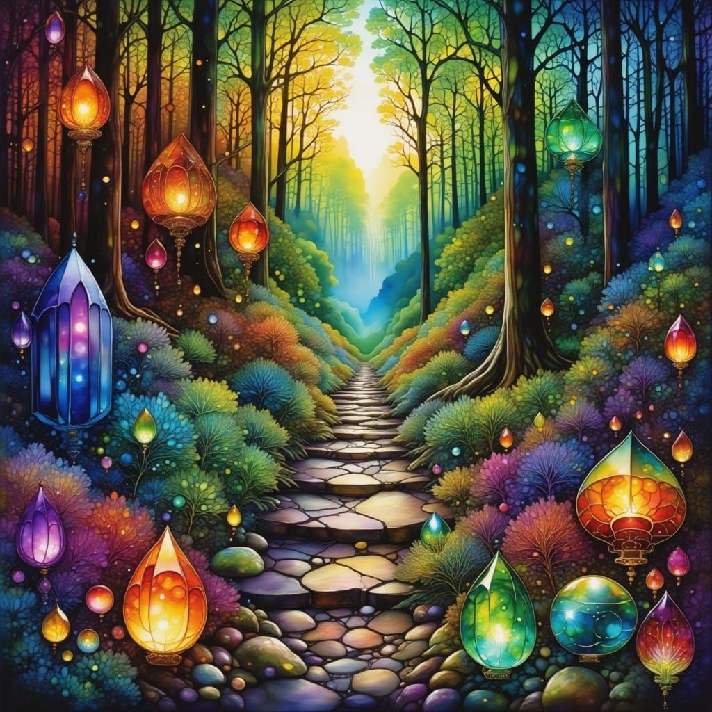 Cyberpunk Scene with Glowing Crystals and Energy