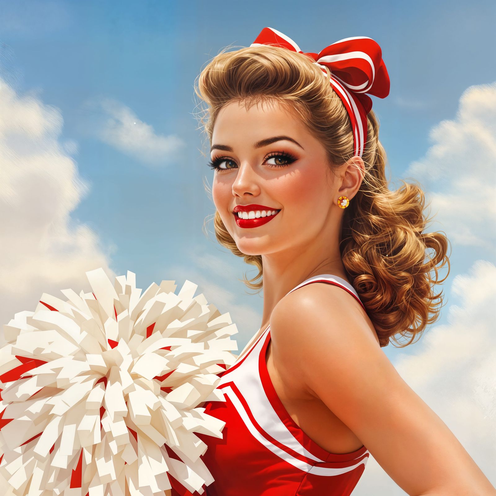 Vintage Pin-Up Cheerleader in Red and White