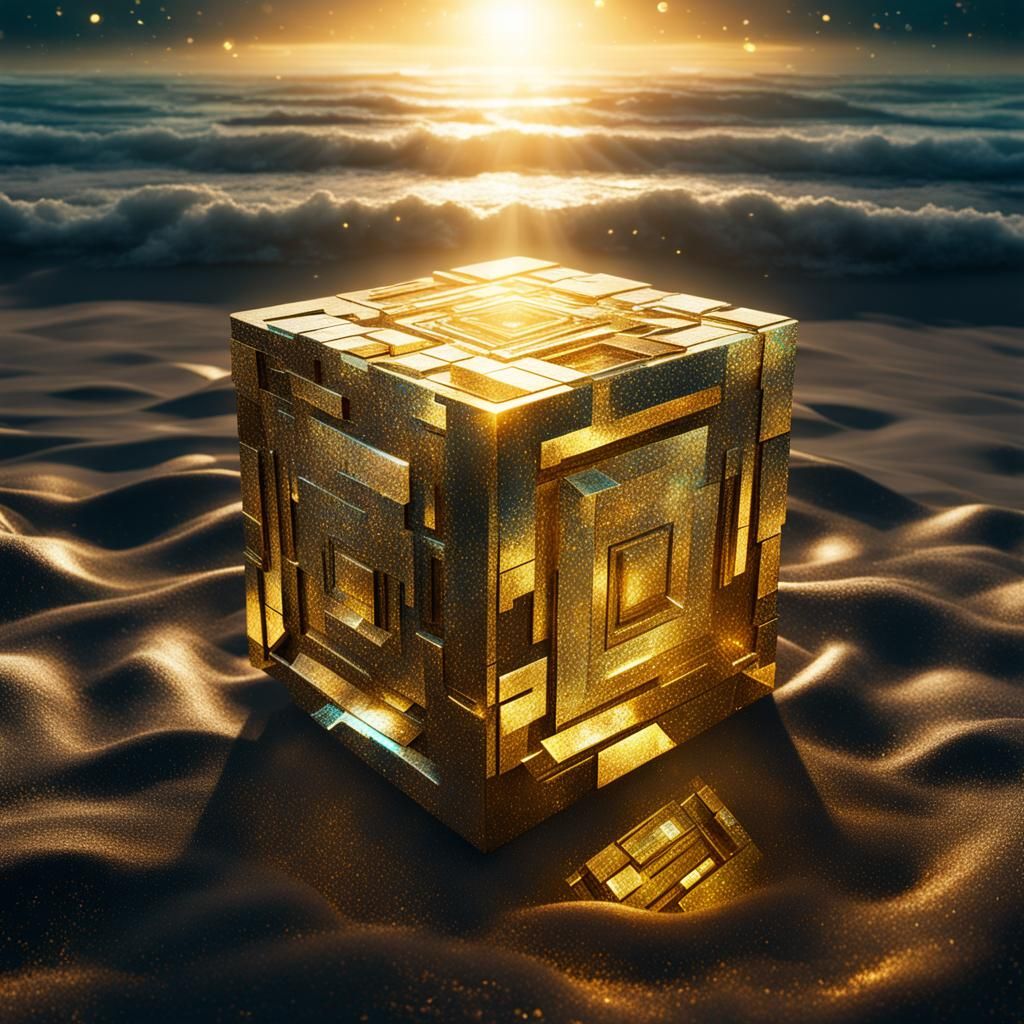 Golden Block on Dark Beach in Astral Style