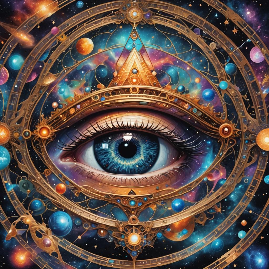 Cosmic Universe Eye Holographic Illustration