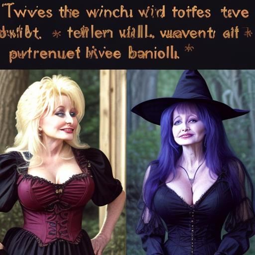 Elvira and Dolly Parton as Witch Twin Sisters