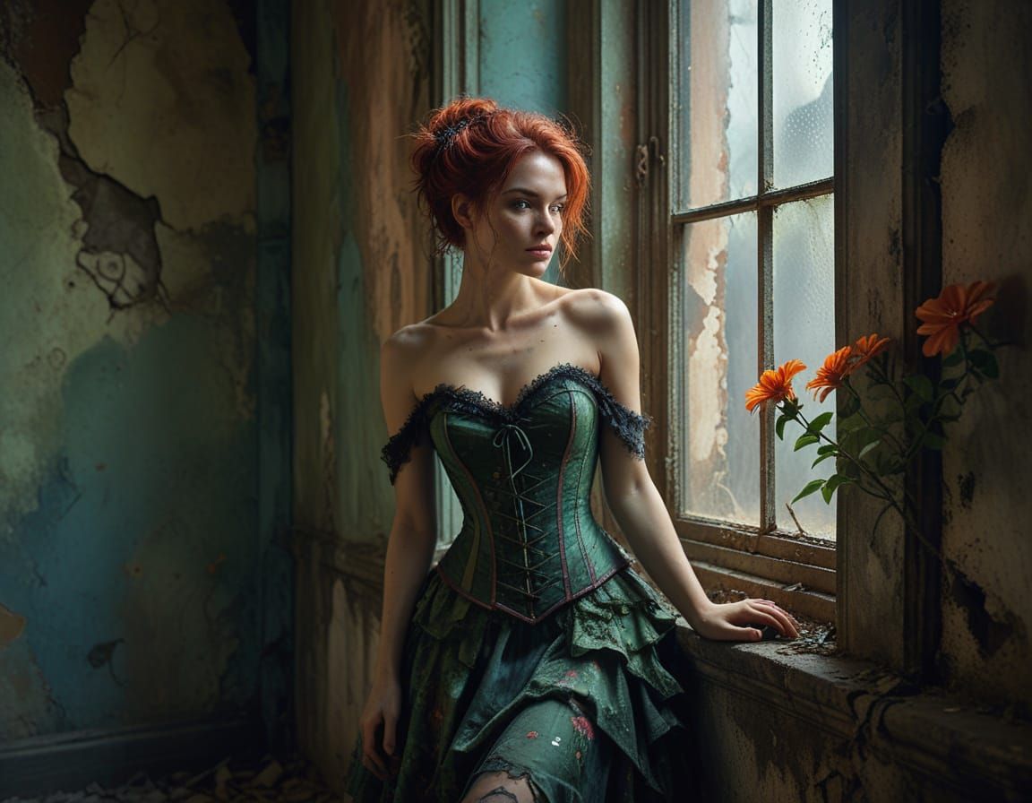 Freckled Woman in Gothic Room, Kubicki Style