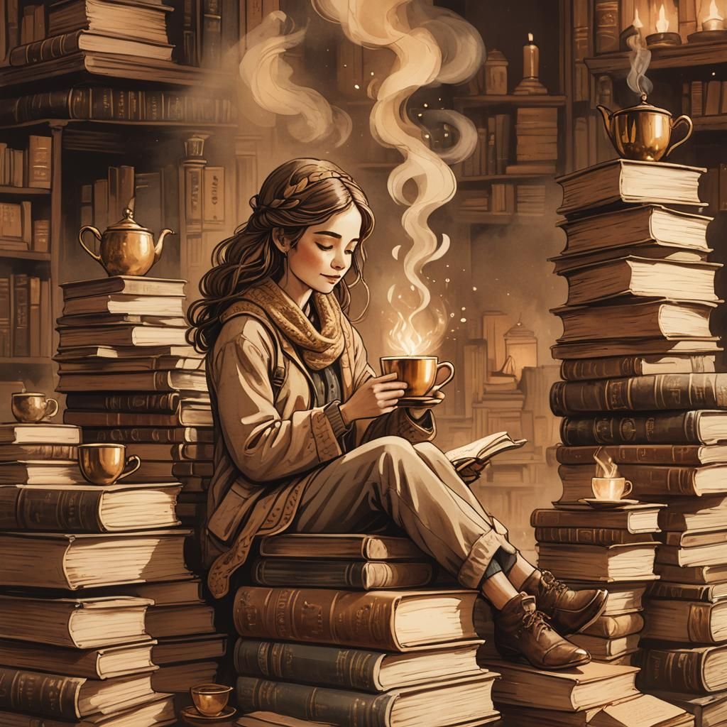 Miniature Woman on Books: Whimsical Illustration