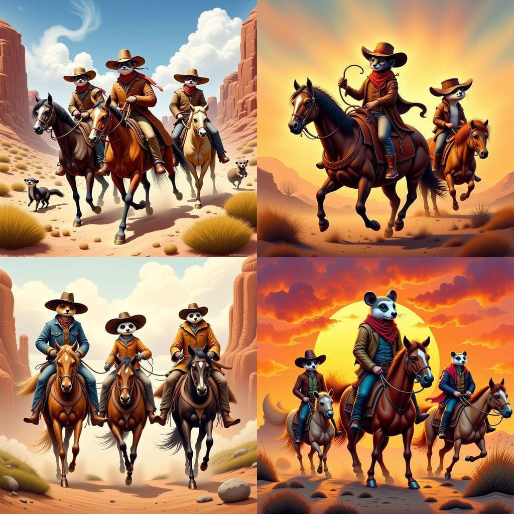 Three Animal Cowboys: Pika, Meerkat, and Ferret