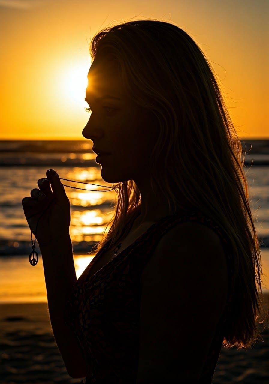 Sunset Beach Silhouette with Peace Symbol